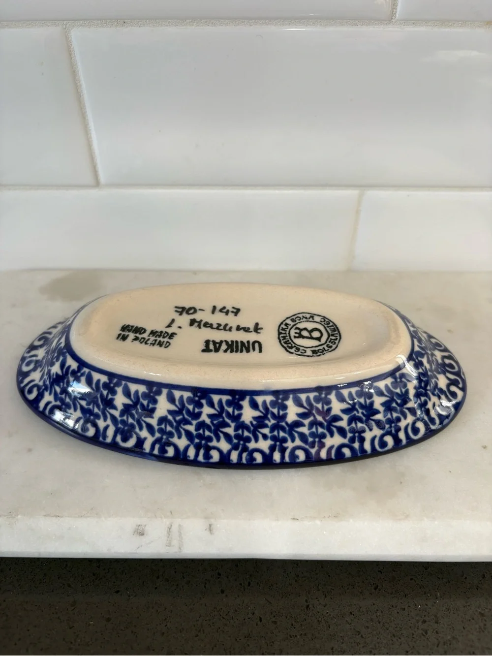 Ceramic Decorative Serving Dish - Blue and White Oval